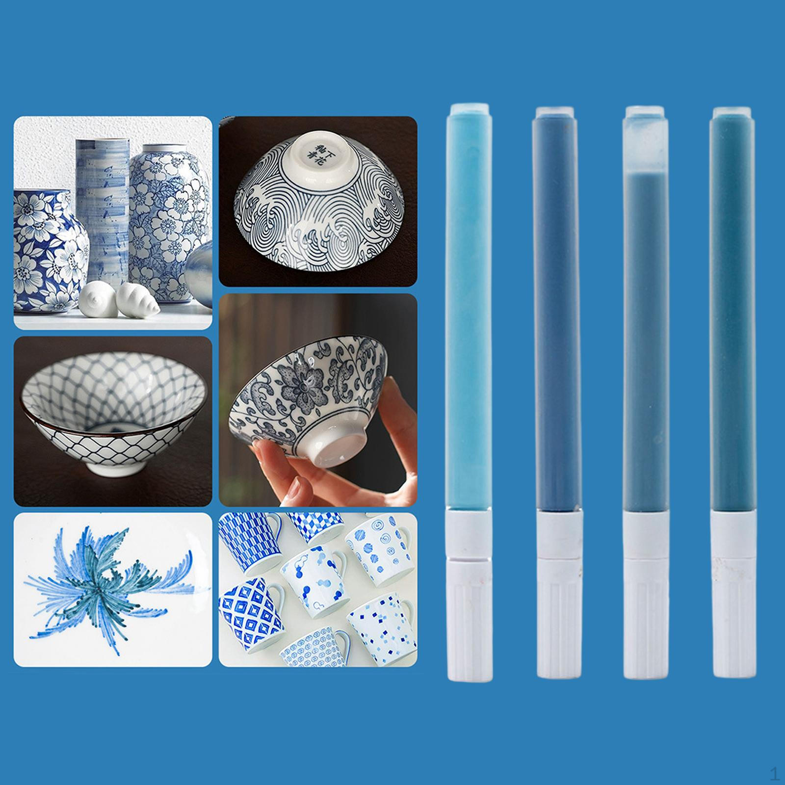 

4 ручки-кисти для подглазурной живописи, портативные тонкие мазки для подглазурной краски