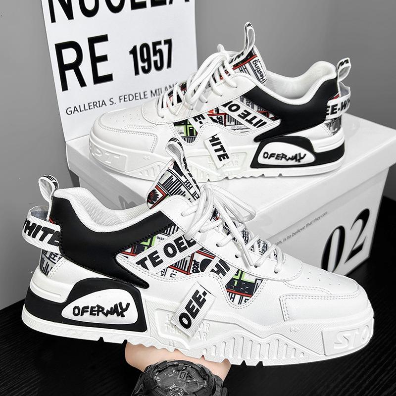Herren Casual PU Leder Boardschuhe Graffiti Vielseitige Herren Freizeit Sneaker Outdoor Tennis Wandern Sportschuhe Masculino
