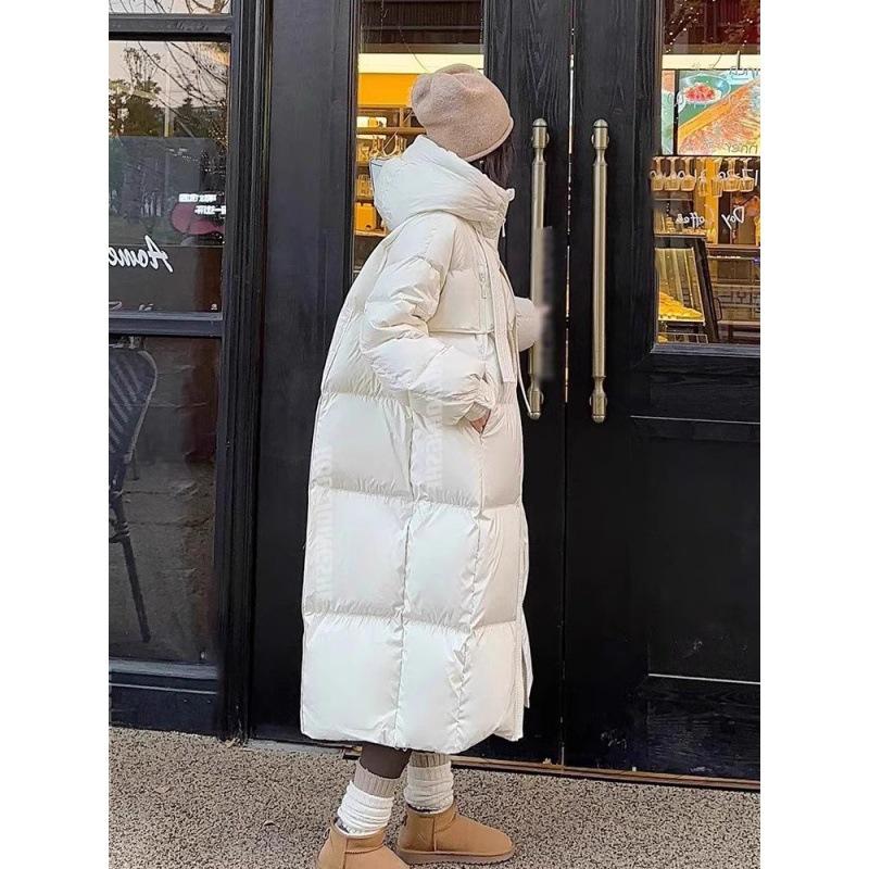 Women's Plus Size Winter Slim Knee-length Loose Thickened Hooded Zip Quilt Down Jacket Simple Casual Coat