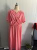 Women's Short Sleeve Midi Dress V Neck High Waist Streetwear Casual Solid Flared Long Dress With Side Pockets
