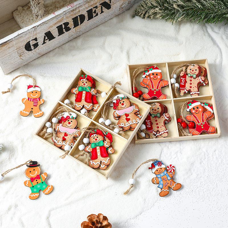 Wooden Gingerbread Man Christmas Tree Ornaments - Hanging Decorations for Home