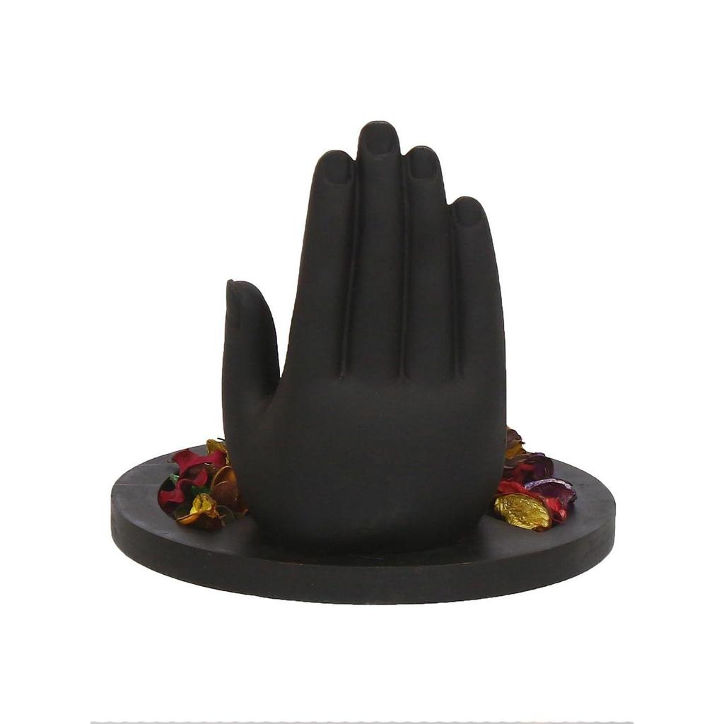 Black Golden Resin Palm Buddha Statue Potpourri Tea Light Holder| Lord Buddha Statue for Living Room| Gautam Buddha Idol for Home Decor|