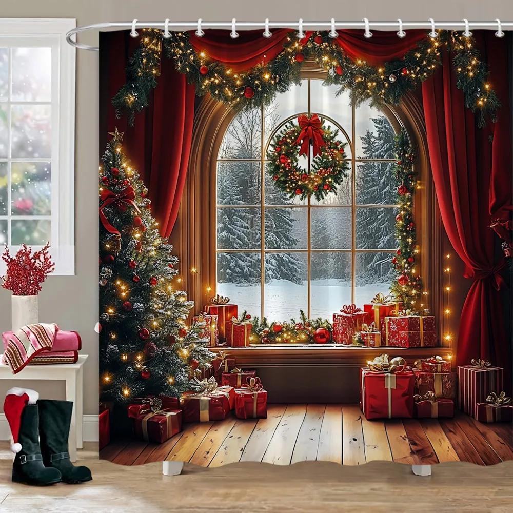 Decor de Crăciun Perdea de Duș Scenă de Iarnă cu Zăpadă Brad de Crăciun Cadouri de Crăciun Perdele de Duș din Poliester Decor Baie