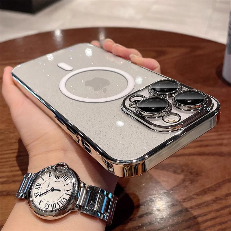 Luxury Plating Glitter For Magsafe Magnetic Wireless Charge Case For iPhone 16 15 14 Plus 13 12 Pro Max 11 Hard PC Thin Cover