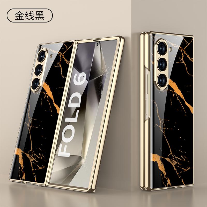 Luxury Plating Painted Glass Case For Samsung Galaxy Z Fold 7 6 5 Higher Lens Protective Plastic Cover For Galaxy Z Fold7 Case