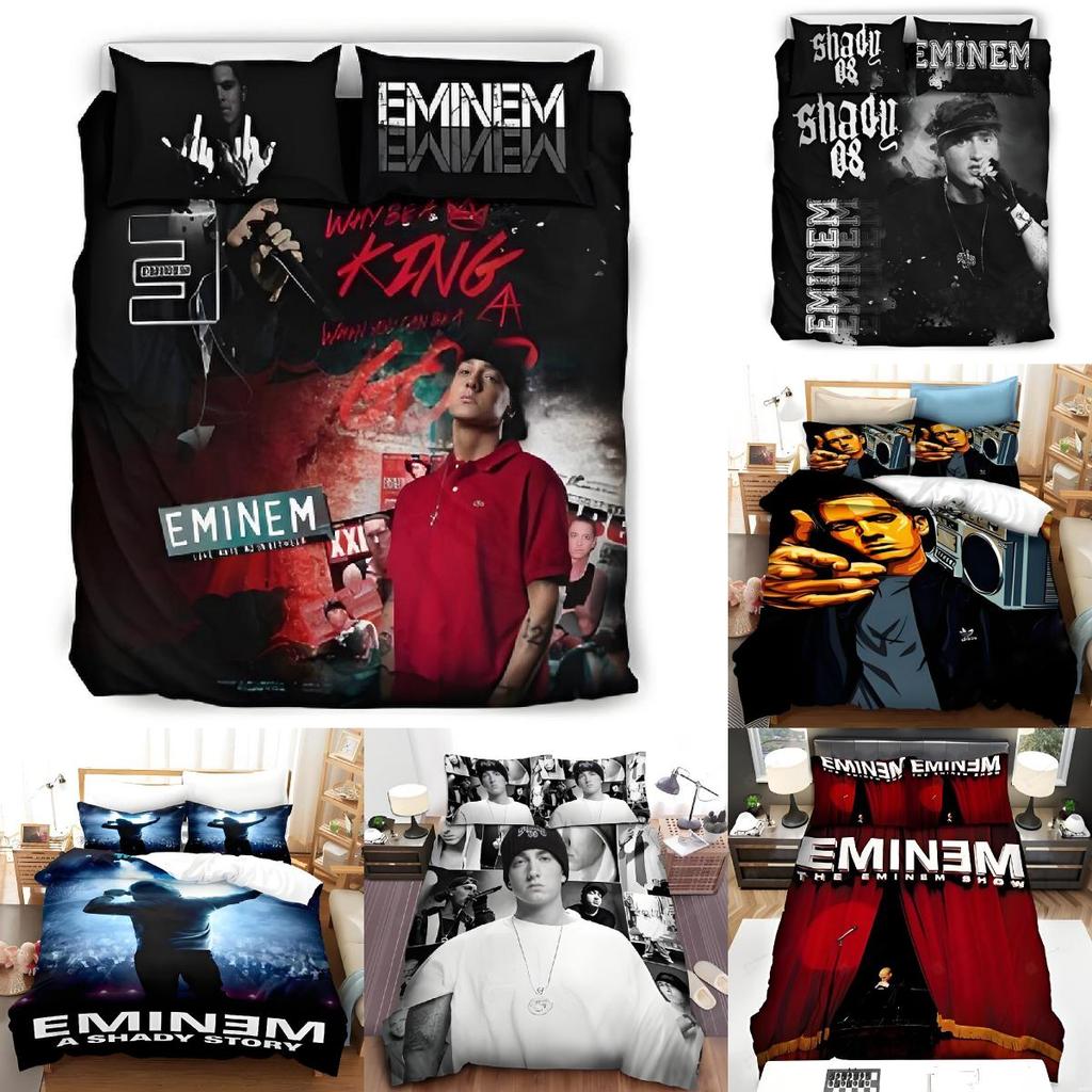 Set Biancheria da Letto Stampa Digitale 3D Eminem con Tessuto Cottonfeel per Arredo Camera da Letto Moderna