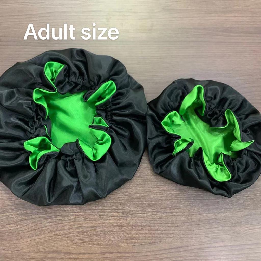 Reversible Double Layered Hair Bonnets for Adults and Kids Mommy and Me Satin Silk Bonnets