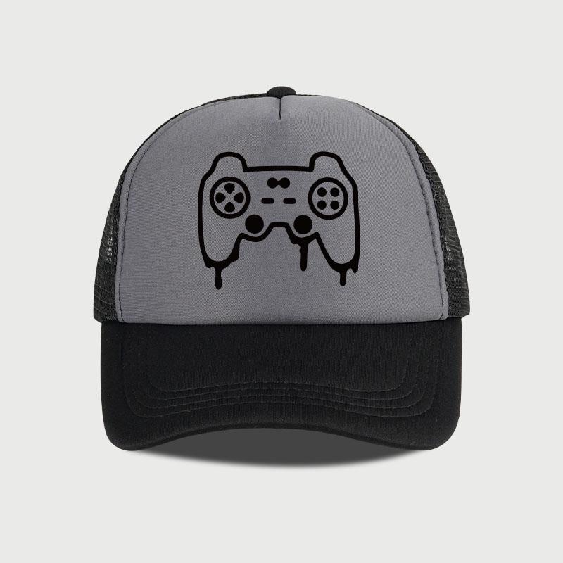 Gaming Controller Print Spons Gaas Pet – Unisex Student Cartoon Stijl, Verstelbare En Ademende Buiten Mesh Pet gray