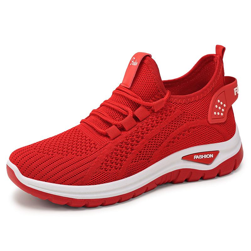 Red Women Sneakers Lace Up Knitted Breathable Mesh Sneakers Women Casual Shoes Gym Ladies Tennis Shoes Zapatos De Mujer