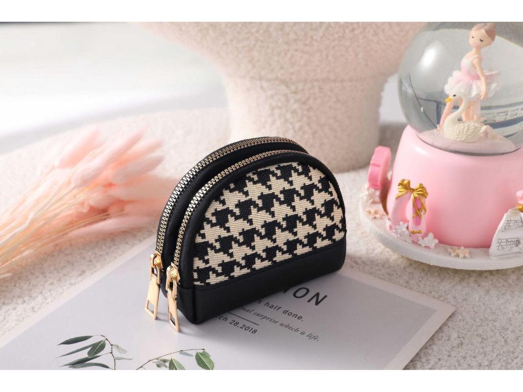 Elegant Houndstooth Mini Wallet & Keychain Bag - Chic Multifunctional Card Holder for Ladies