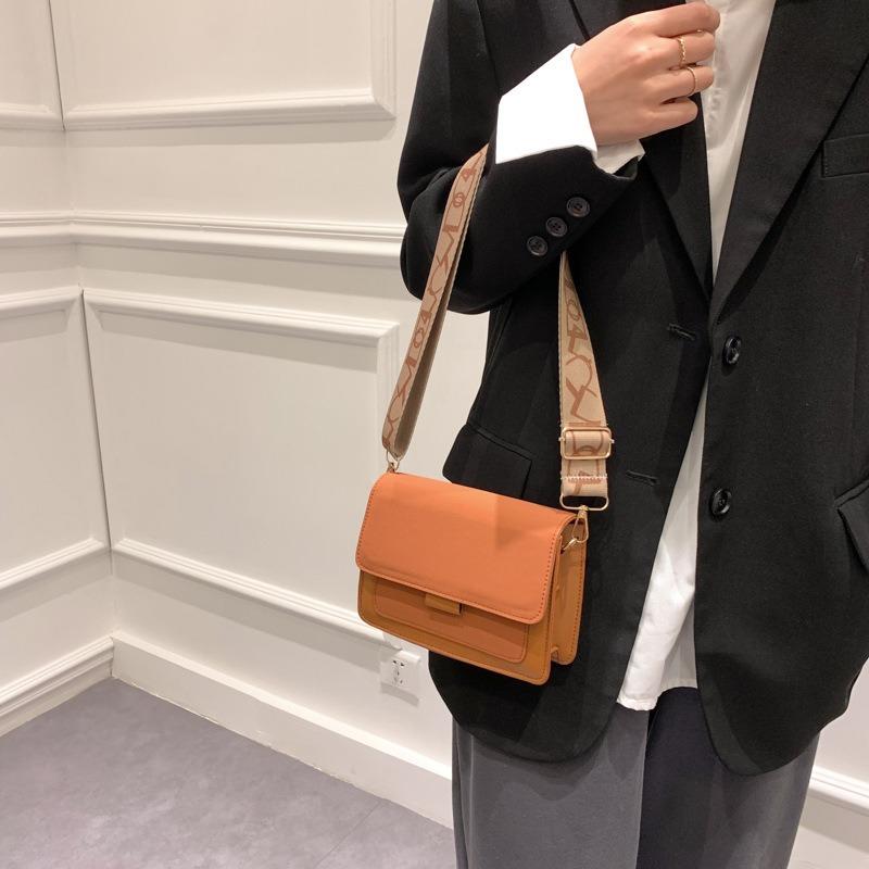 Popular contrasting color single shoulder small square bag retro new texture fashionable woven wide shoulder strap women's bag