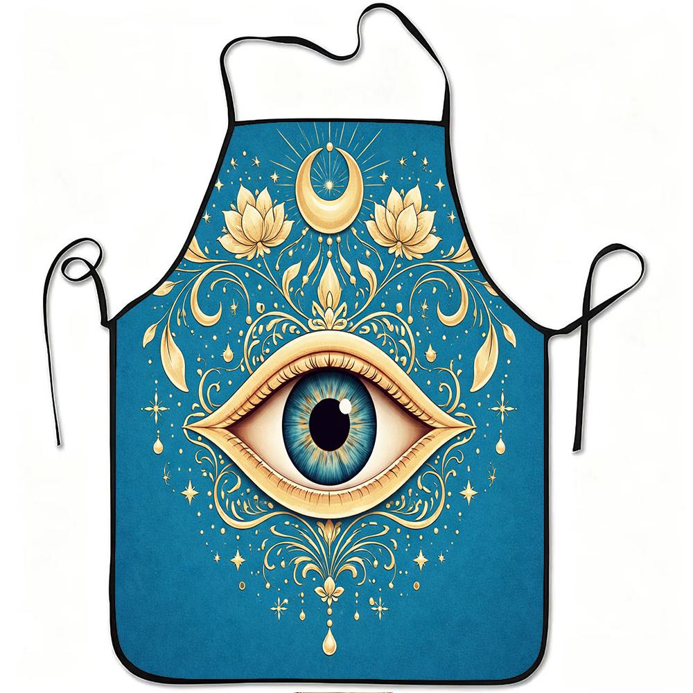 1pc Mystic Eye Lotus Moon Art Print Apron, Durable And Easy To Clean, Adjustable Waistband, Polyester Material, for Kitchen Cooking, Gardening, Orchar