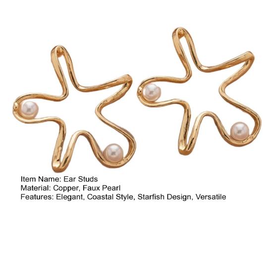 Seestern Ohrstecker mit Kunstperlen Elegante Steckerohrringe Küsten Strand Seestern Ohrringe für den täglichen Gebrauch Partys Dates Urlaub