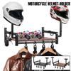 Helmet Holder Wooden Wall Mount Motorcycle Helmet Display Stand with 4 Clip and 2 Hook Multi-purpose Riding Suits Storage Rack