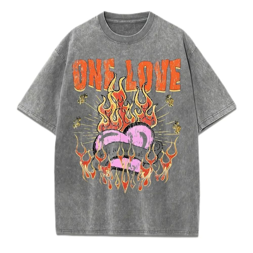 Printed Washed Tshirt Mens Hiphop Cotton Tshirt Plus Size Round Neck Pickled Tshirt Mens Casual Summer Clothing S