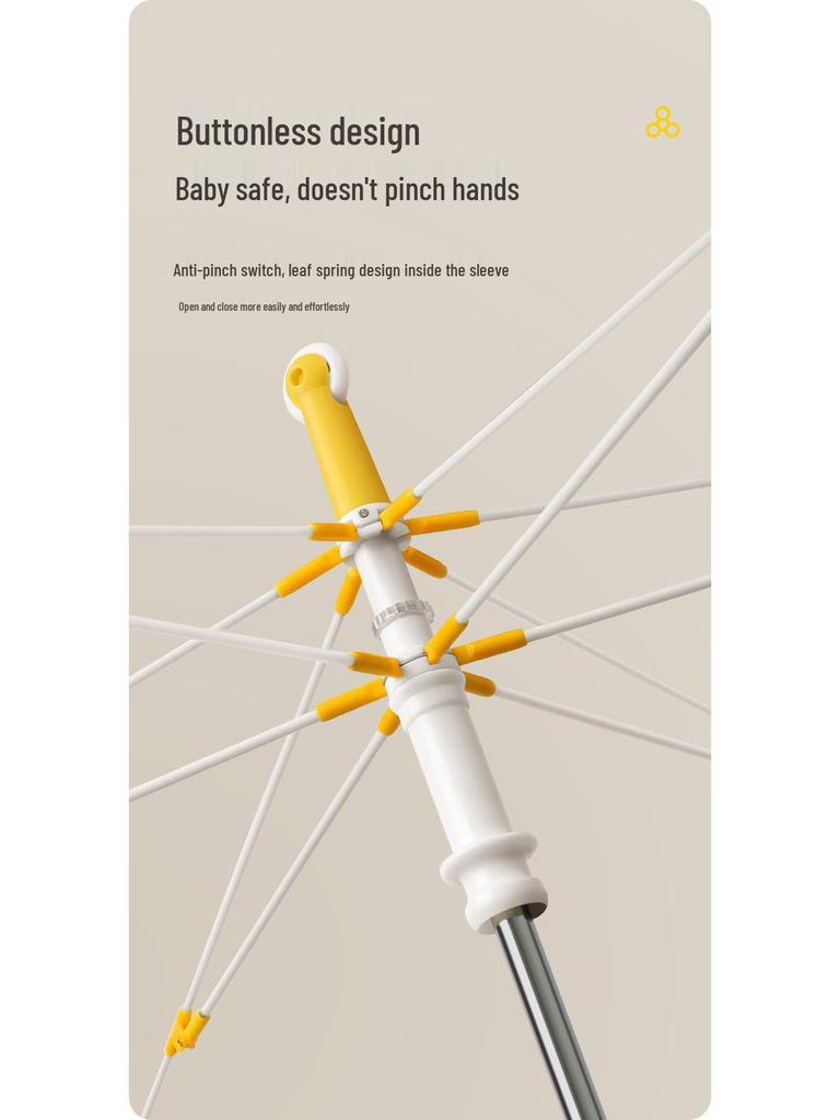 Children's Safety Cartoon Umbrella with Black Glue, Reflective Edging, and Crook Handle