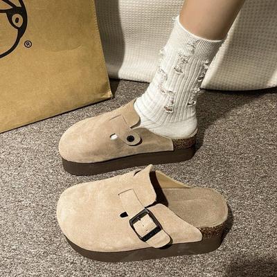 Sapatos muffin cortiça moda aumento de altura interna uso feminino meia sandália moda Birkenstocks Birkenstocks de sola grossa cabeça