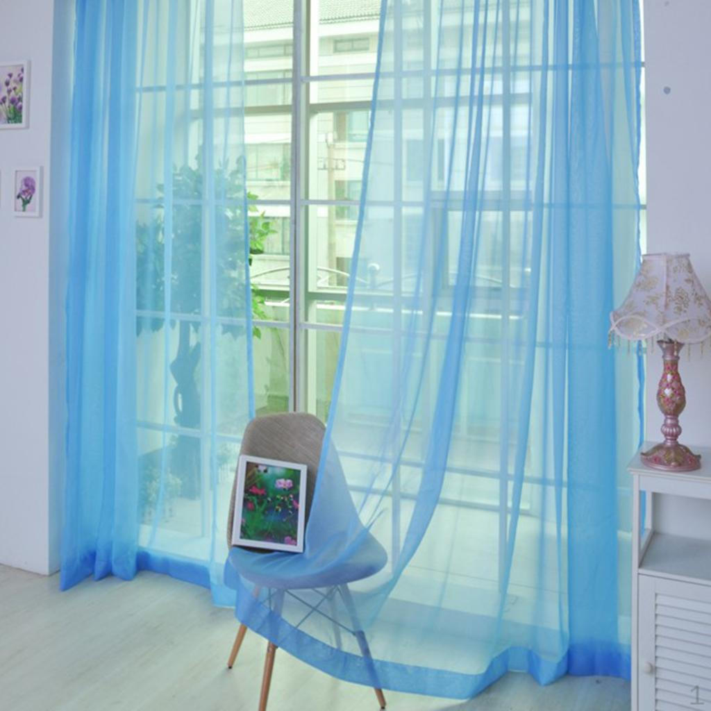 Voile Window Curtain Drape Set Solid Color Polyester