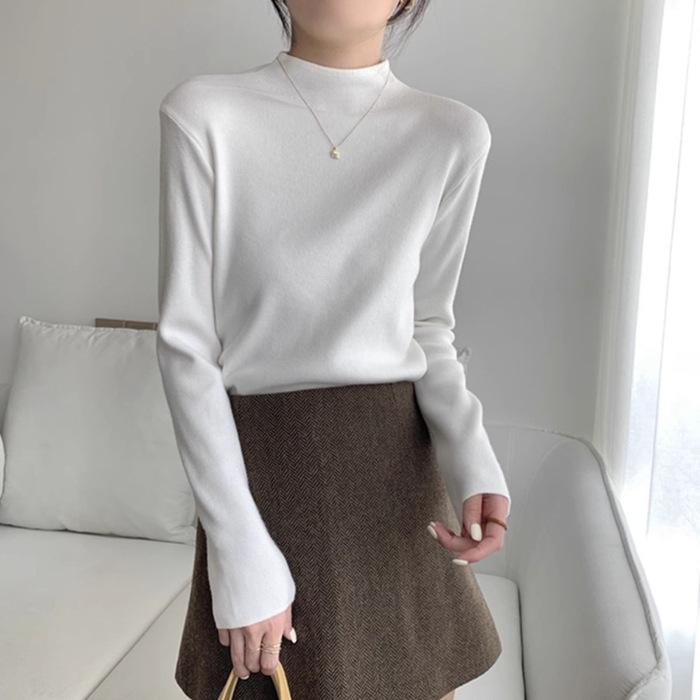 

2025 Women s Ribbed German Velvet Warm Solid T-Shirt, Half-High Neck Base Layer 2XL