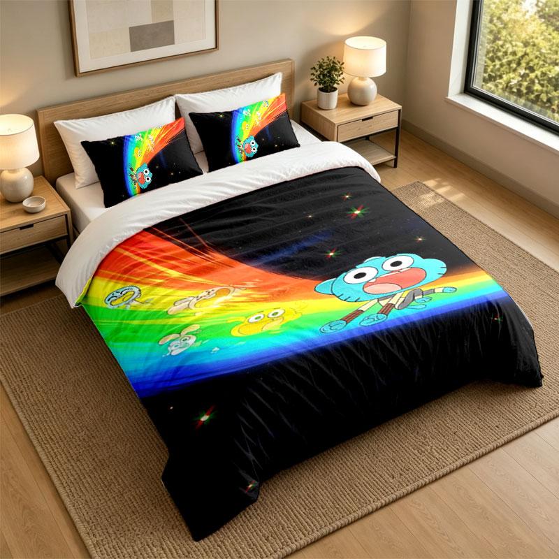 3Pcs Bedding SetAmazing World of Gumball Soft Bed Sheet and Two Pillowcases Home Bedroom Decor