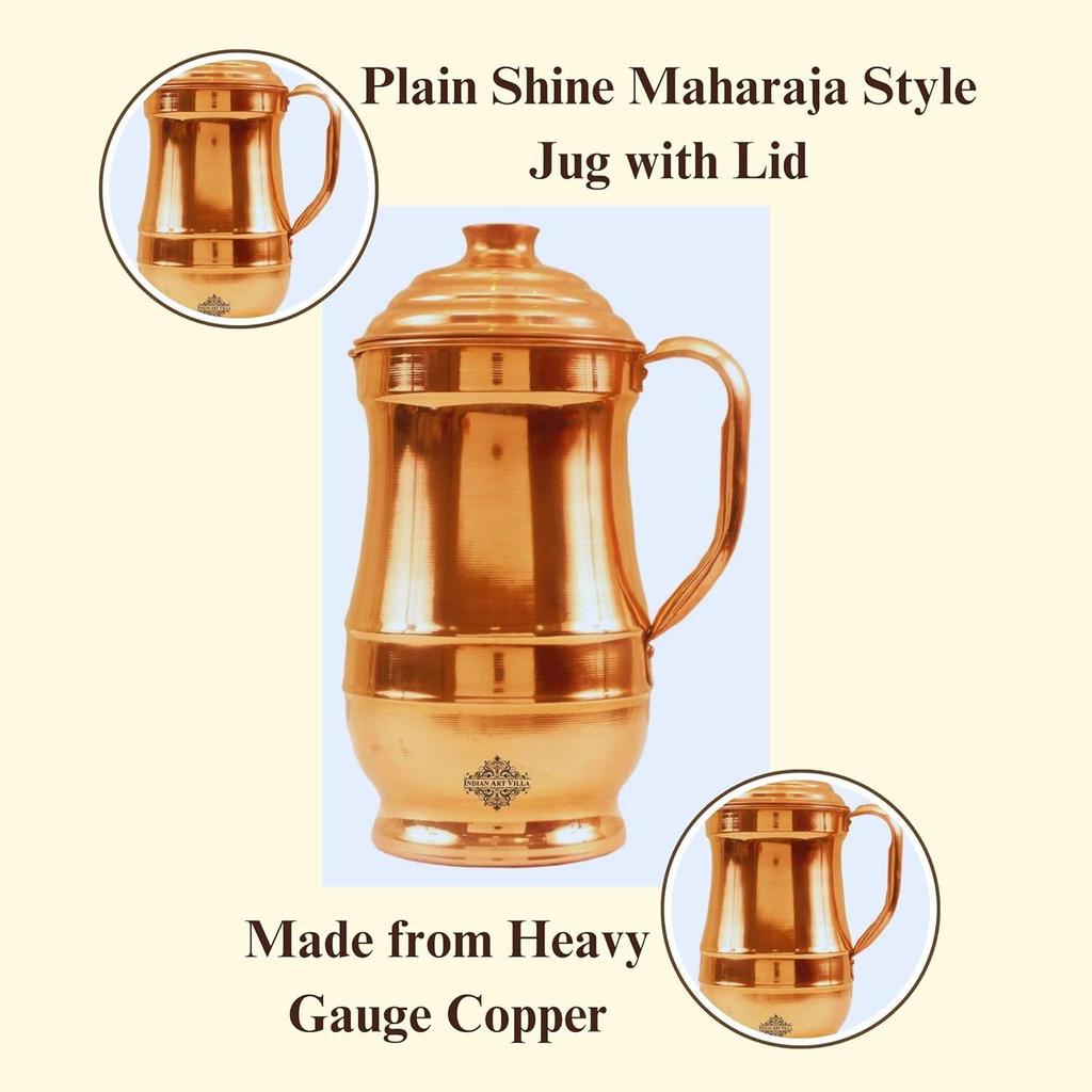 Copper Water Jug Pitcher, Traditional Design, Ayurvedic Health Benefits, Rust-Free, Elegant Home Décor, 1.4 Litres