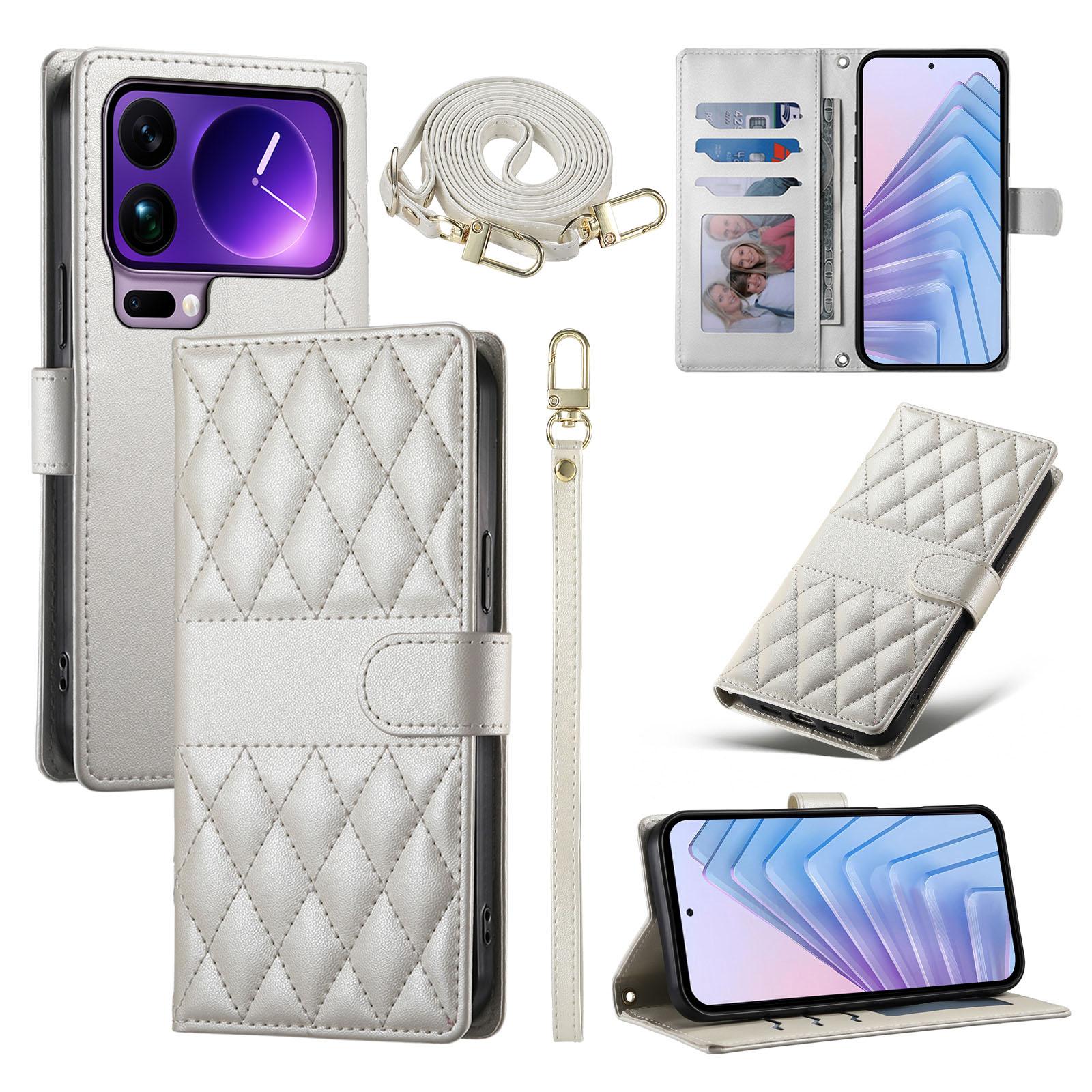 

For Xiaomi 17 Pro Max Wallet Case Rhombus Stitching Stand Leather Phone Cover with Long/Short Strap