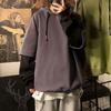 Men's Fall/Winter Fleece-Lined Hooded Sweatshirt with Patchwork Details—Loose-Fit American-Style Top