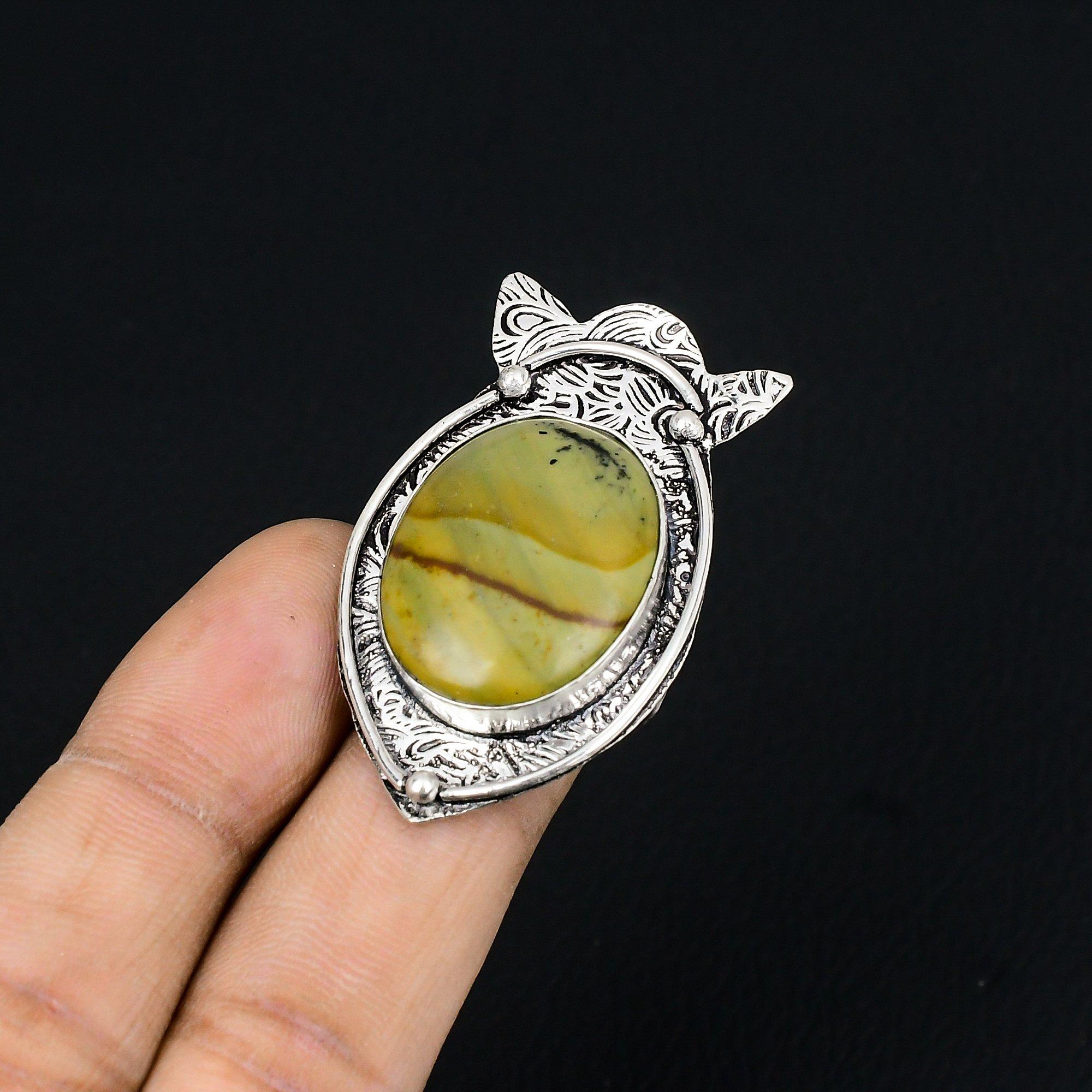 Oval Polychrome Jasper Gemstone Sterling Silver Solitaire Ring Jewelry US 6.5 6.5