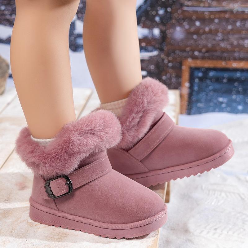 Girls Snow Boots Simple Furry Hairy Winter Boots for Children Warmth Outdoor Kids Plush Boots Ankle Non-slip Versatile