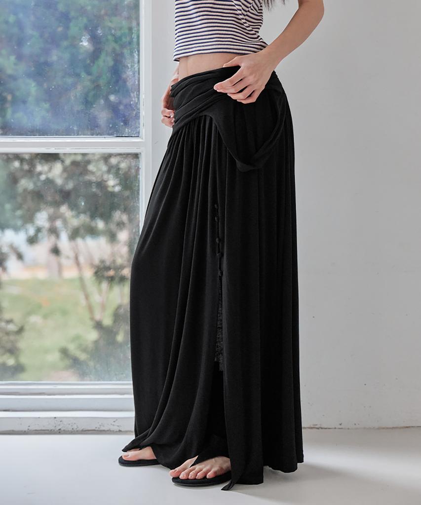 Leondeondada Draped Shirring 2-Way Maxi Dress, Black