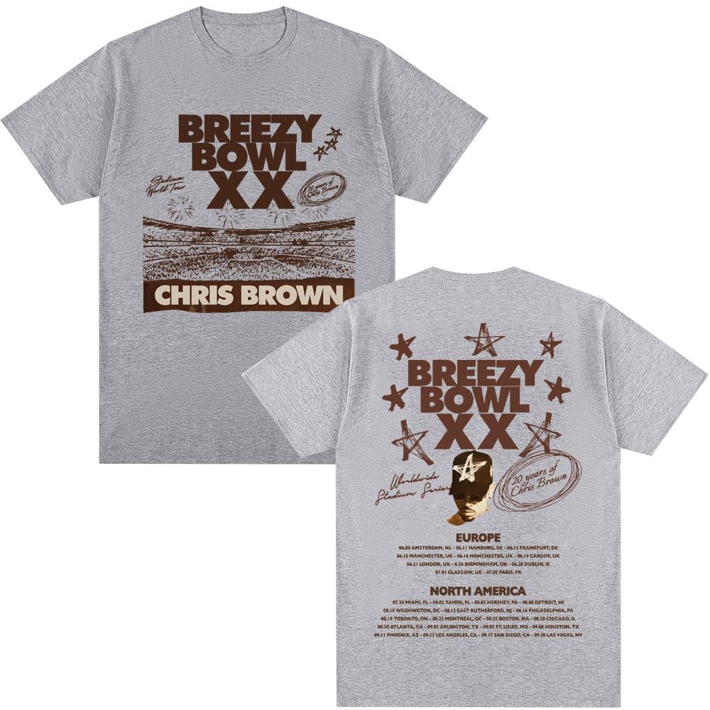 Rapper Chris Brown Breezy Bowl XX Tour 2025 T Shirt Men's Hip Hop Retro Short Sleeve Oversized Cotton Casual T-shirt Streetwear