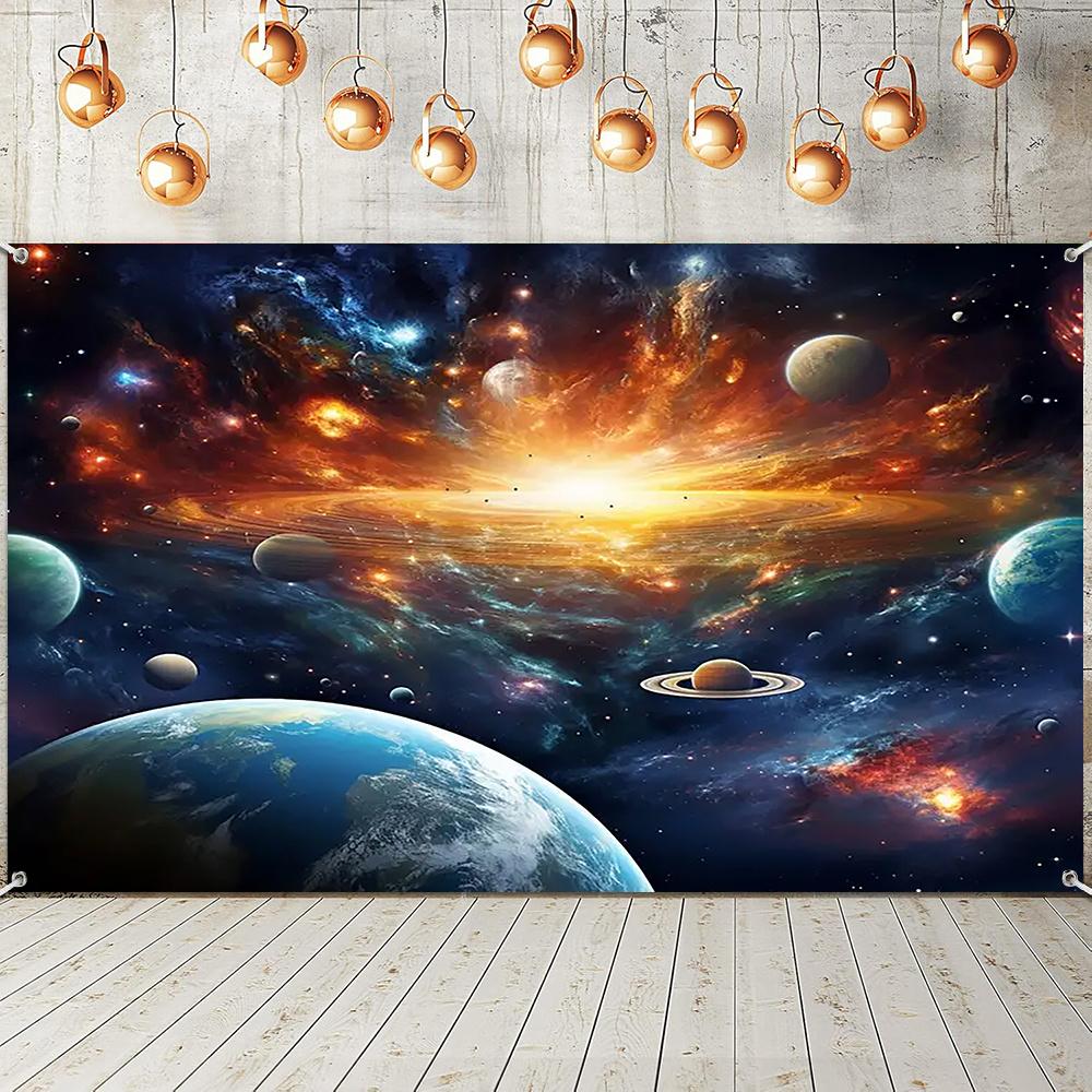 1 piece space starry sky planet nebula pattern background cloth traditional party decoration 180X110