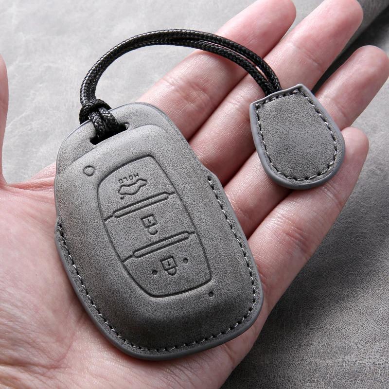Leather Car Key Case Cover Holder Keychain Protector Shell for Hyundai Ix35 Ix45 Ix25 I10 I20 I30 HB20 Sonata Verna Solaris