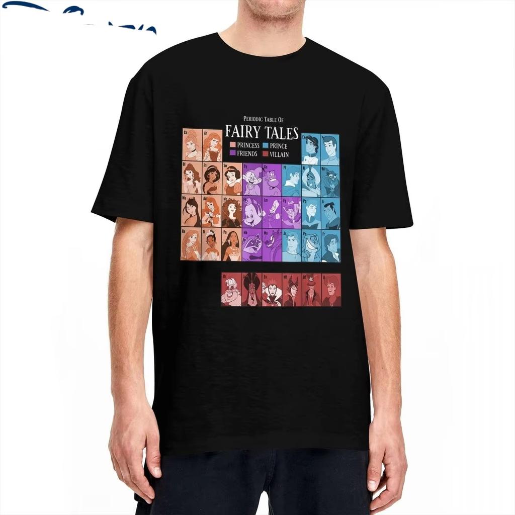 Disney Fairy Tale Men's T-shirts Periodic Table Of Fairy Tales Design Men's Clothing  Summer Cotton Hip Hop Street T Shirt Y2k