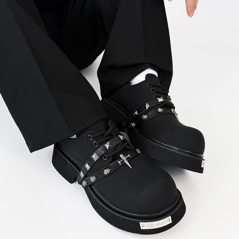 Men's Women Thick-soled Big-head Retro Derby Shoes Fashion High Quality Leather Shoes Rivet Metal Decoration Men Women Sneakers