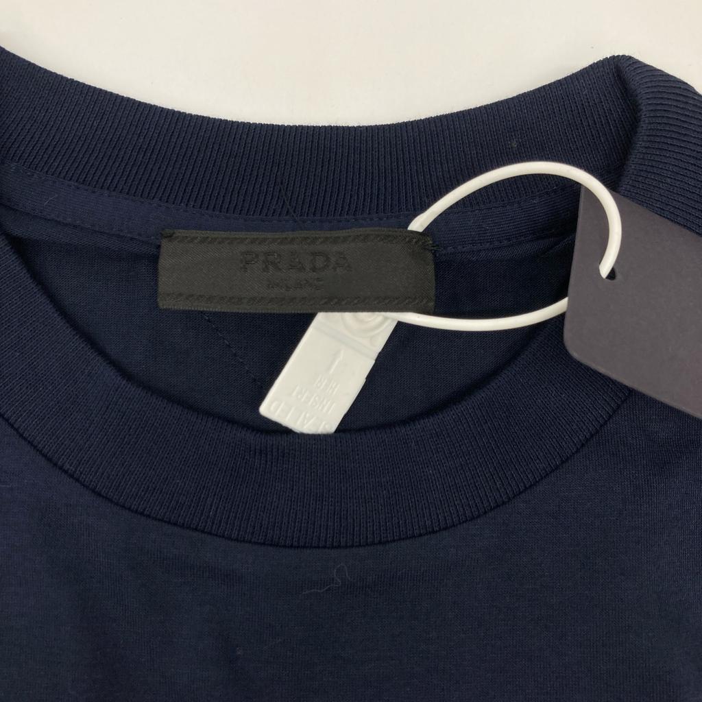 PRADA UJM492 Triangle Logo Navy Crew Neck T-Shirt tops M blackUsed