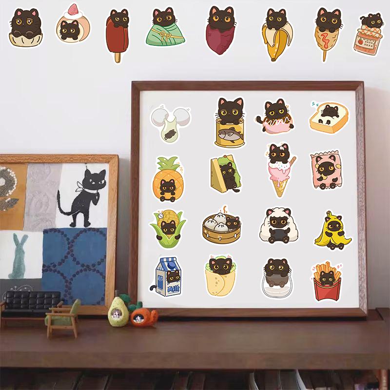 50/100PCS Black Cat Greedy Diary Sticker Classic Harajuku Graffiti Motorcycle Laptop Luggage Coffee Fridge Suitcase Phone Sticke