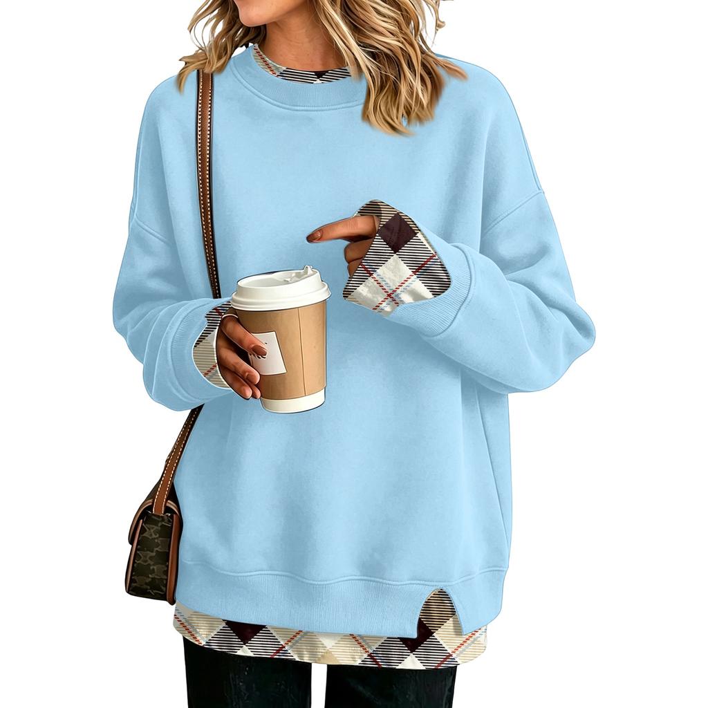 Women's Casual Printed Long Sleeve Oversized Two Piece Look Sweatshirt for Everyday Wear