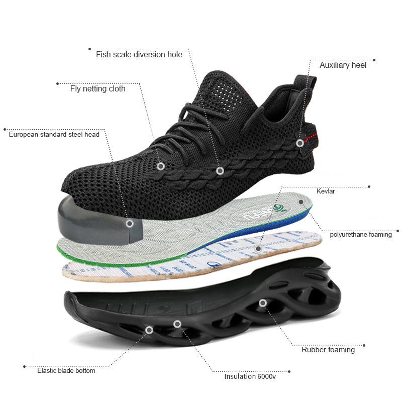 Arbeidsforsikring sko flyvevd pustende stålhode om sommeren. Anti-knusende og anti-piercing isolasjon arbeidssko