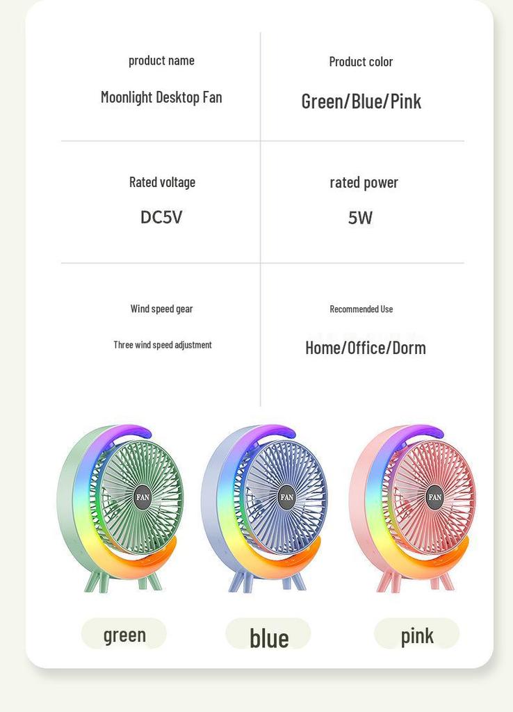 USB Rechargeable Colorful LED Circulation Fan - Seven-Color Night Light for Home & Outdoor Use