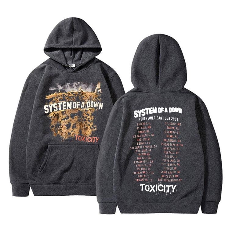 

Rock Band System of A Down Toxicity Tour Hoodie Men Women Gothic Punk Vintage Hooded Sweatshirt Men s Fleece Oversized Hoodies 3XL темно-сірий колір