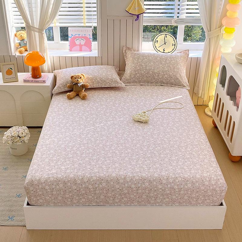 Pure Cotton Printed Single Bed Sheet Set - Fitted Sheet, Protective Cover, Pad Cover (3 Pieces)