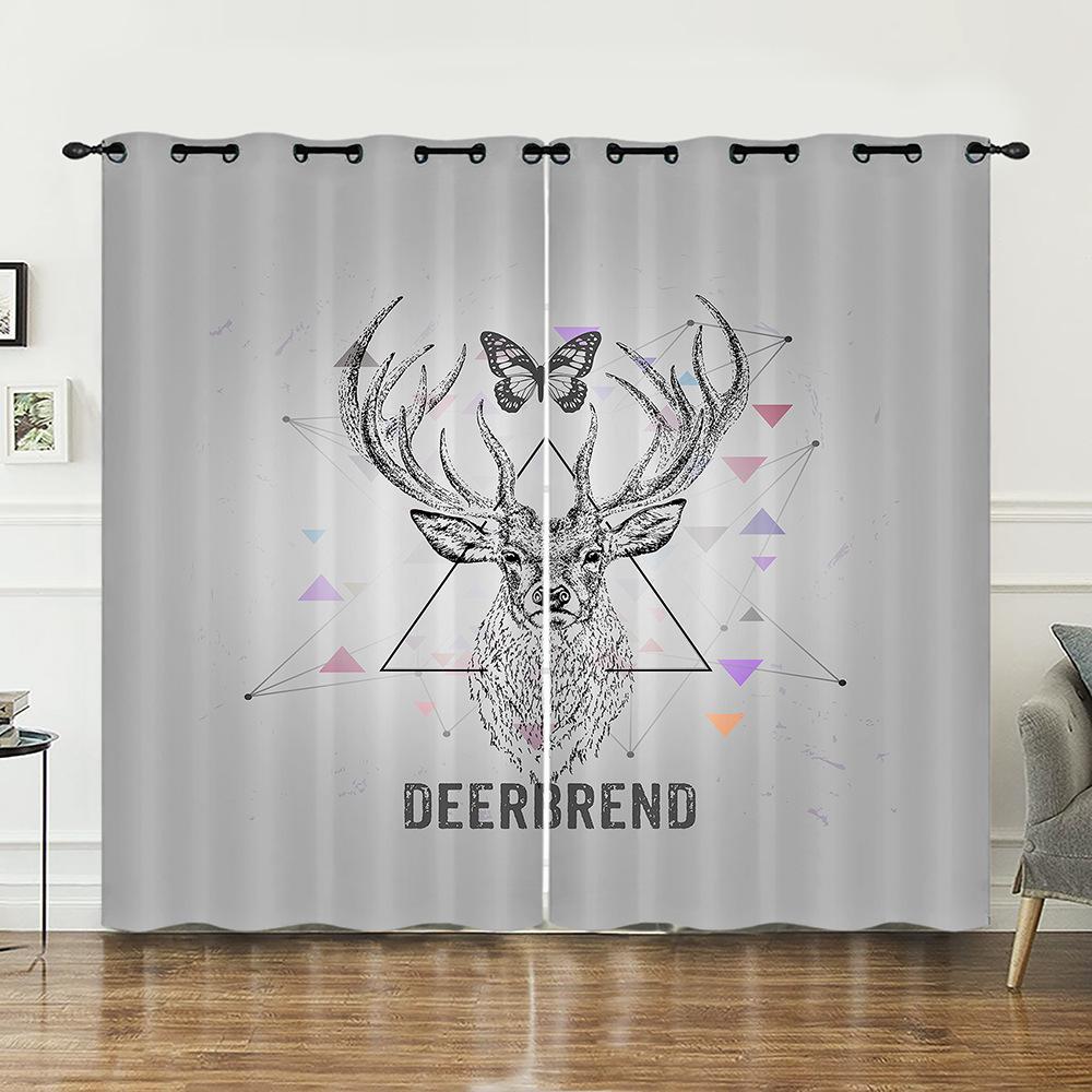 Curtains Animal Deer Pastoral Curtains Digital Printing Blackout Curtains No Punching