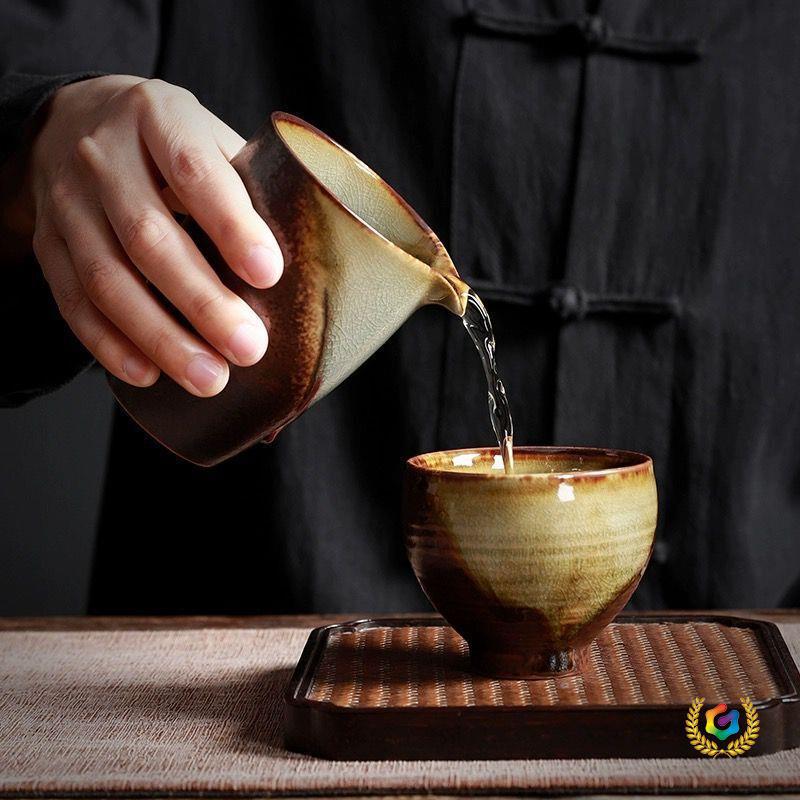 Coarse Pottery Wood-Fired Ceramic Tea Tasting Cup - Retro Single Gongfu Tea Bowl.