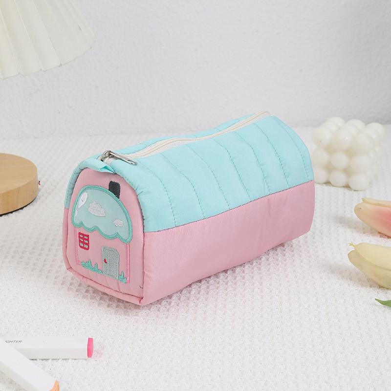 Girl Heart Shaped Pencil Case With Embroidery Large Capacity Organizer For School And Home