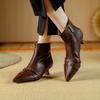 Fashion NEW Autumn/Winter Women Boots Pointed Toe Kitten Heel Shoes Split Leather Shoes Women Zip Ankle Boots Belt Buckle Modern Boots