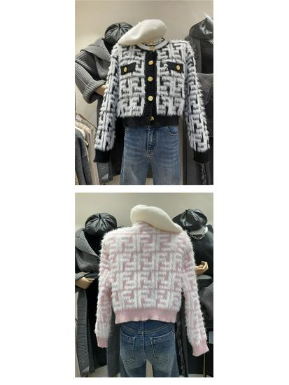 Women's Autumn/Winter Petite Faux Mink Knit Cardigan Sweater