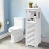 4-Tier White PVC Bathroom Storage Cabinet – Floor Standing Organizer with Ventilated Door – 35.4 Inch Tall