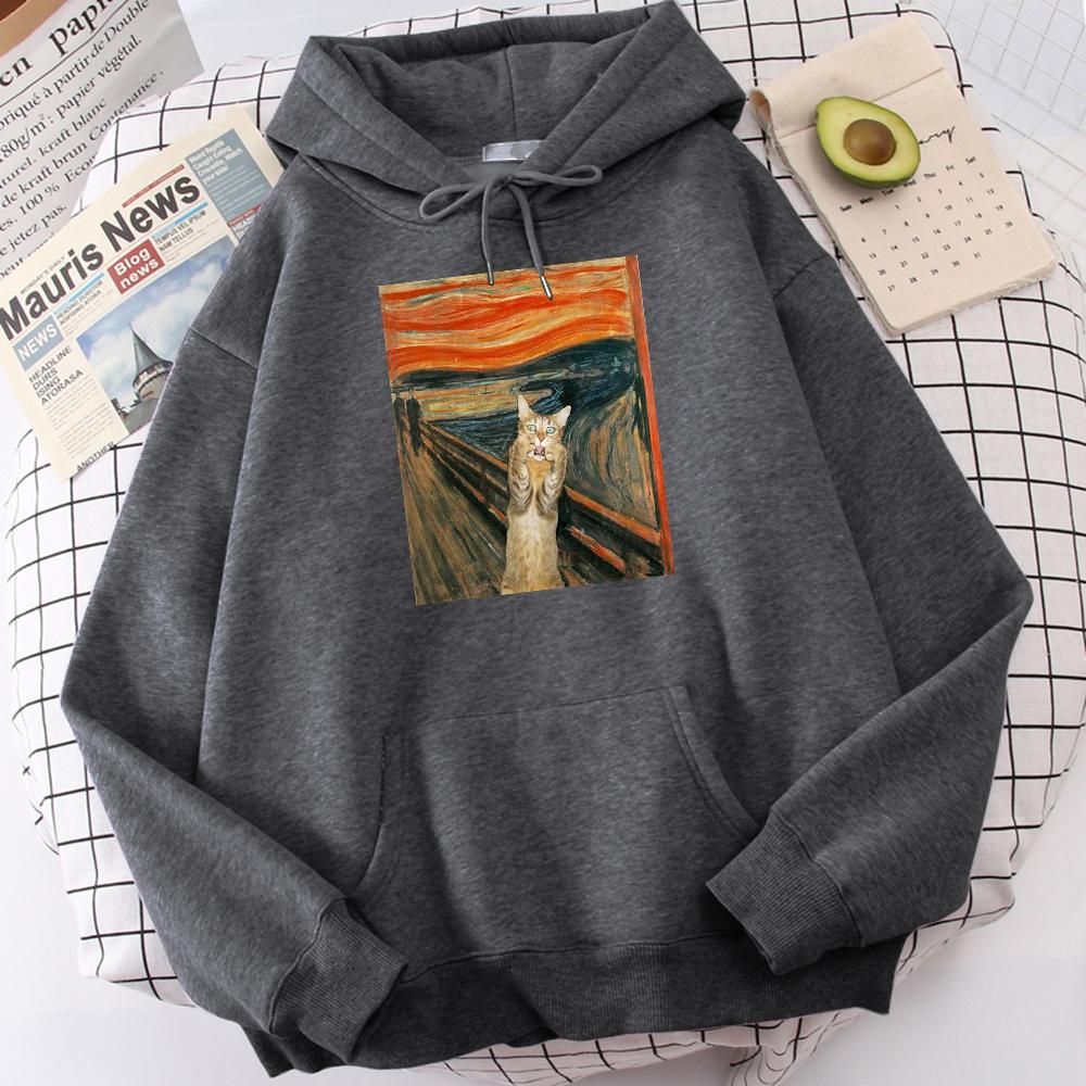 Der Schrei Kunst Konter Katze Bedruckte Herren Hoodies Einfacher Fleece Hoodie Street S-XXxl Kapuzenpullover Lässige Mode Pullover Oberteile s