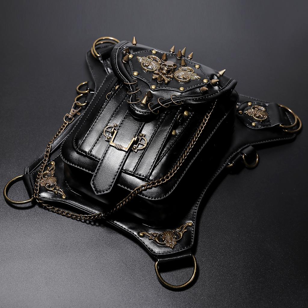 Steampunk Motorcycle Bag, Skull Retro Single Shoulder Crossbody Bag, Multifunctional Mobile Waist Bag